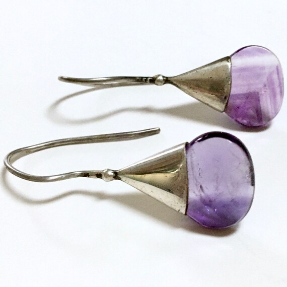 Teardrop Amethyst Silver Pierced Drop Earrings – … - image 3