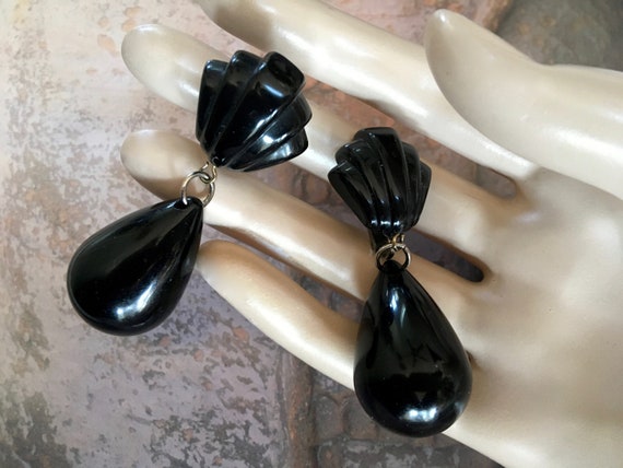 Art Deco Black Drop Earrings – Bakelite Era Big C… - image 4