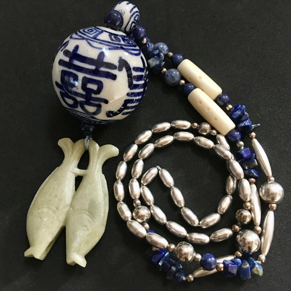 Chinese Characters Porcelain Orb Pendant Necklace… - image 5