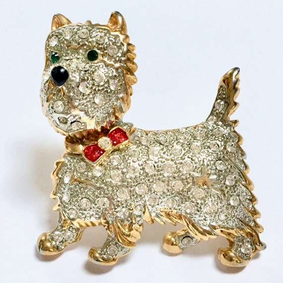 Cute Terrier Brooch – Clear Crystal Rhinestones & 