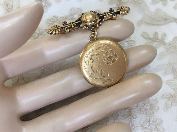 WINARD Gold Filled Locket Lapel Pin – Floral Etch… - image 4
