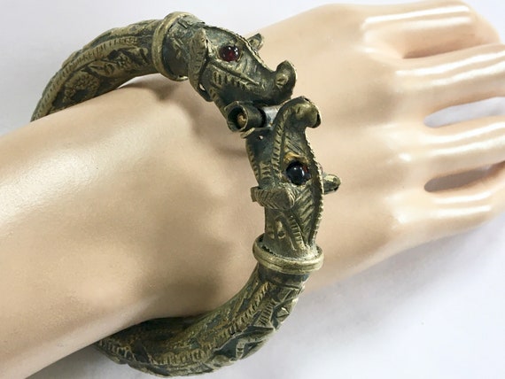 Old Indian Makara Head Tribal Bracelet – Double D… - image 7