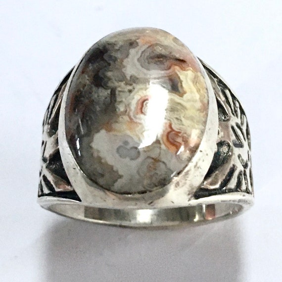 Large Heavy Southwestern Sterling Silver Ring Wit… - image 4