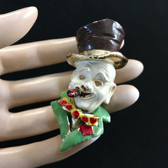 Figural WC Fields Brooch – Large Enamel Clown Man… - image 3