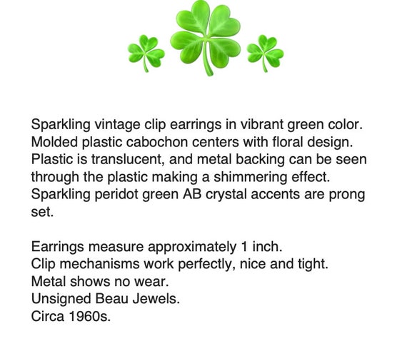 Green Molded Plastic & Peridot Aurora Borealis Rh… - image 2