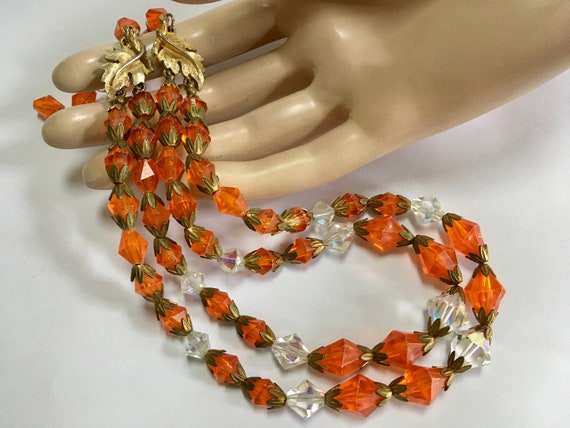 Flower Box Clasp Vintage West Germany Necklace Burnt Orange Autumnal Faceted European Crystal Artisan Glass Bead 21 /& 23 Double Strand