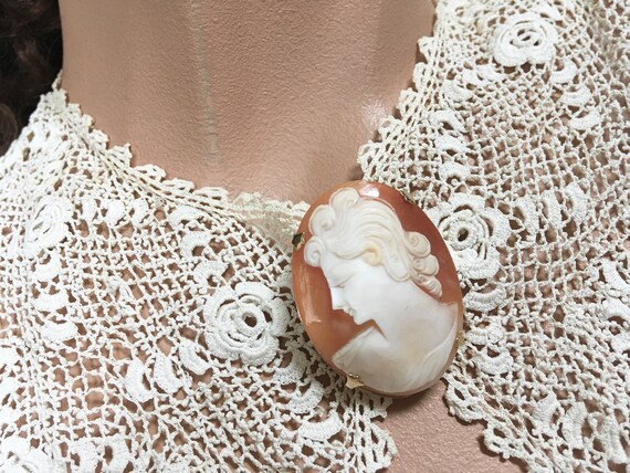 Carved Cameo Shell Portrait Brooch – Left Facing … - image 6