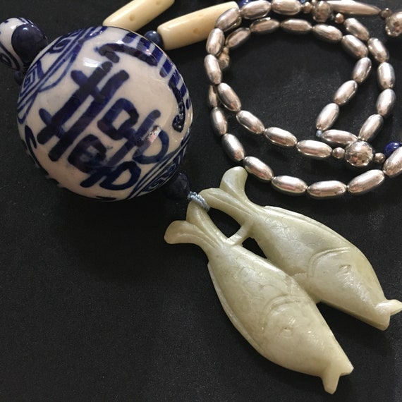 Chinese Characters Porcelain Orb Pendant Necklace… - image 6