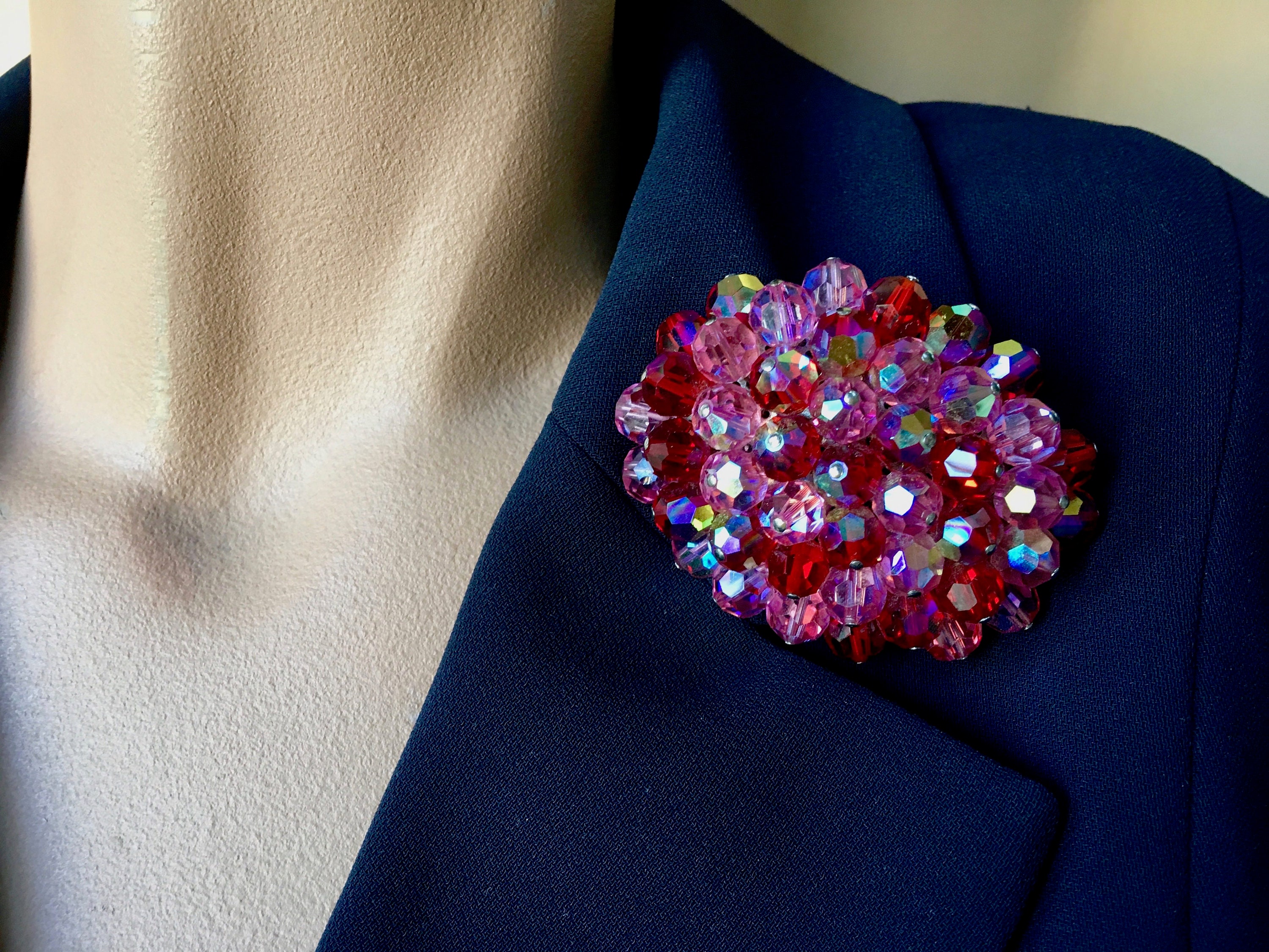 Raspberry Colored Crystals Vintage Brooch Earrings Cha Cha Etsy