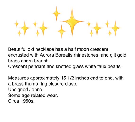 Antique Aurora Borealis Rhinestone Crescent White… - image 2