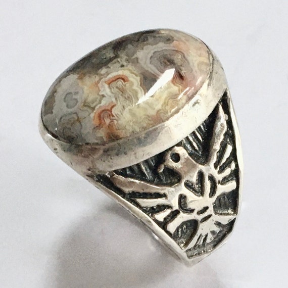 Large Heavy Southwestern Sterling Silver Ring Wit… - image 5