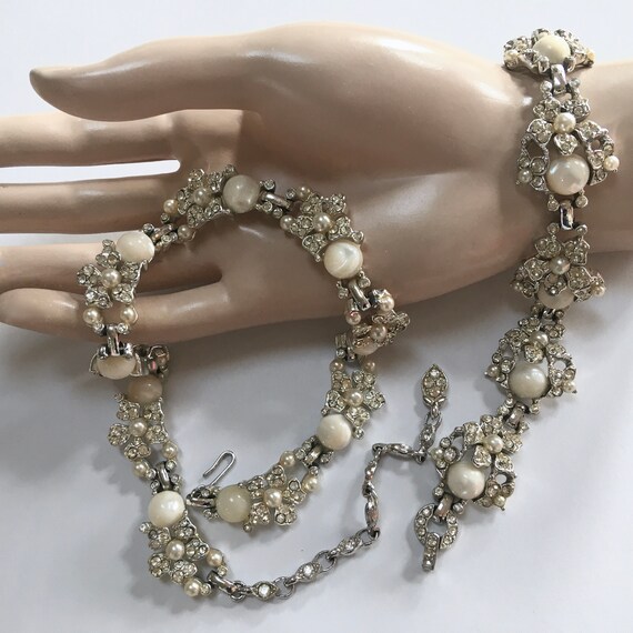 KRAMER Necklace Bracelet Set – Floral Rhinestone … - image 3