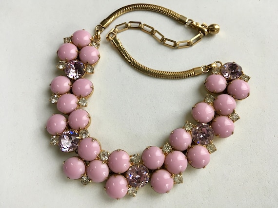 Hobe Necklace – Pink Cabochons Lavender Rhinestone