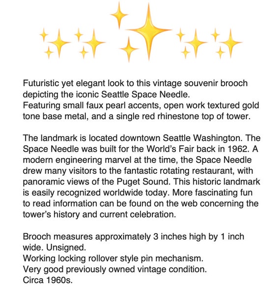 Space Needle Brooch With Faux Pearls – Retro Figu… - image 2