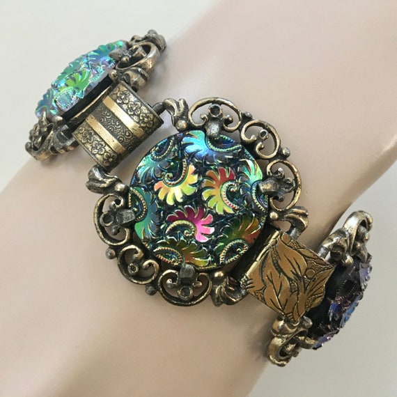 Signed Judy Lee Carnival Glass Bracelet Earrings … - image 5