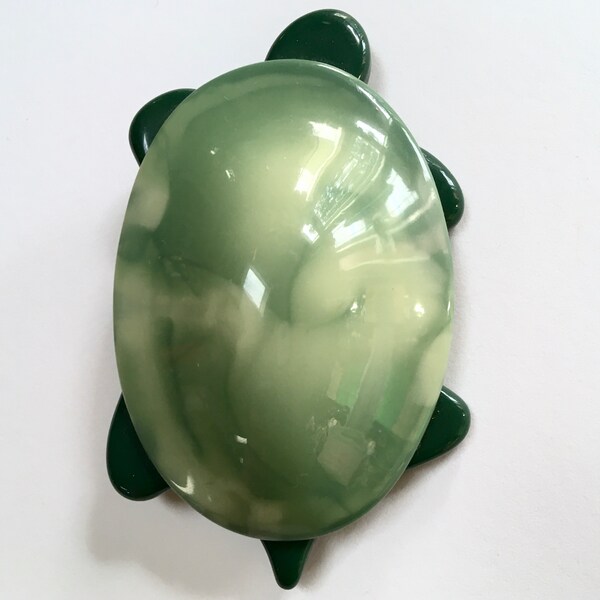 Marbled Green Laminated Celluloid Figural Brooch – As-Is – Figural Pin – Unsigned Lea Stein – 1980s
