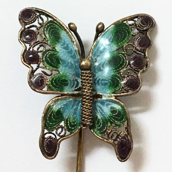 Chinese Export Butterfly Stickpin – Asian Silver … - image 1