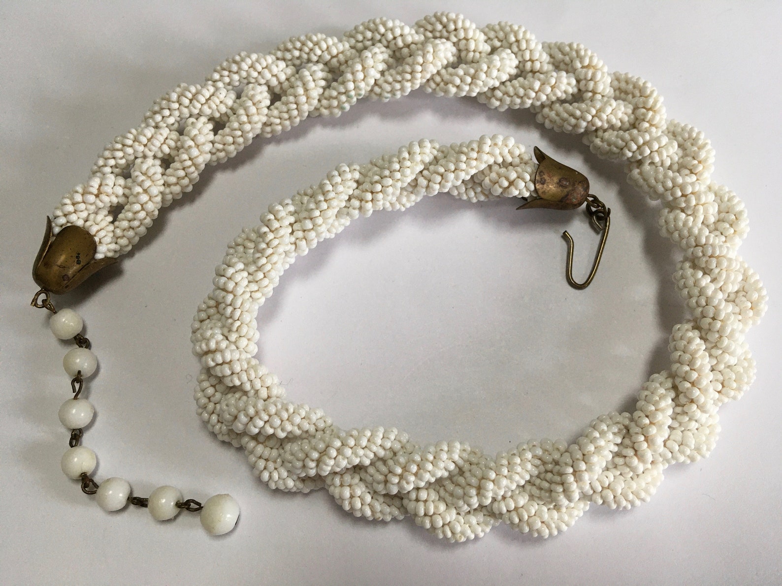 White Seed Bead Braided Rope Choker Necklace Haskell Era Etsy