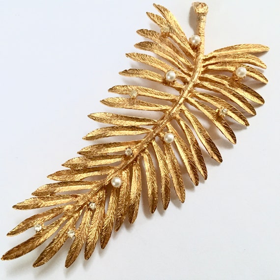 Large Judy Lee Leaf Brooch – Huge Gold Plate Faux… - image 1