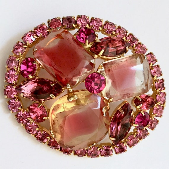 Pink Givre Rhinestone Brooch – Large Sparkling Ju… - image 1