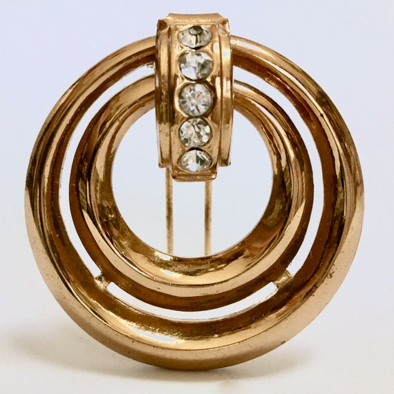 Art Deco Gold Tone Circle Wreath Dress Clip Brooc… - image 1