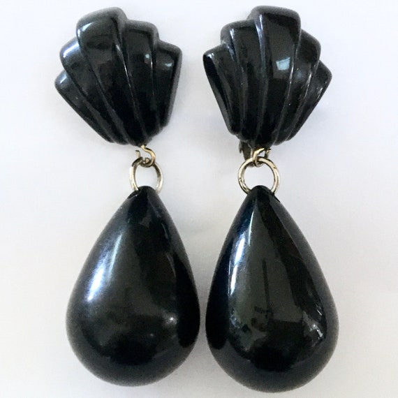 Art Deco Black Drop Earrings – Bakelite Era Big C… - image 1