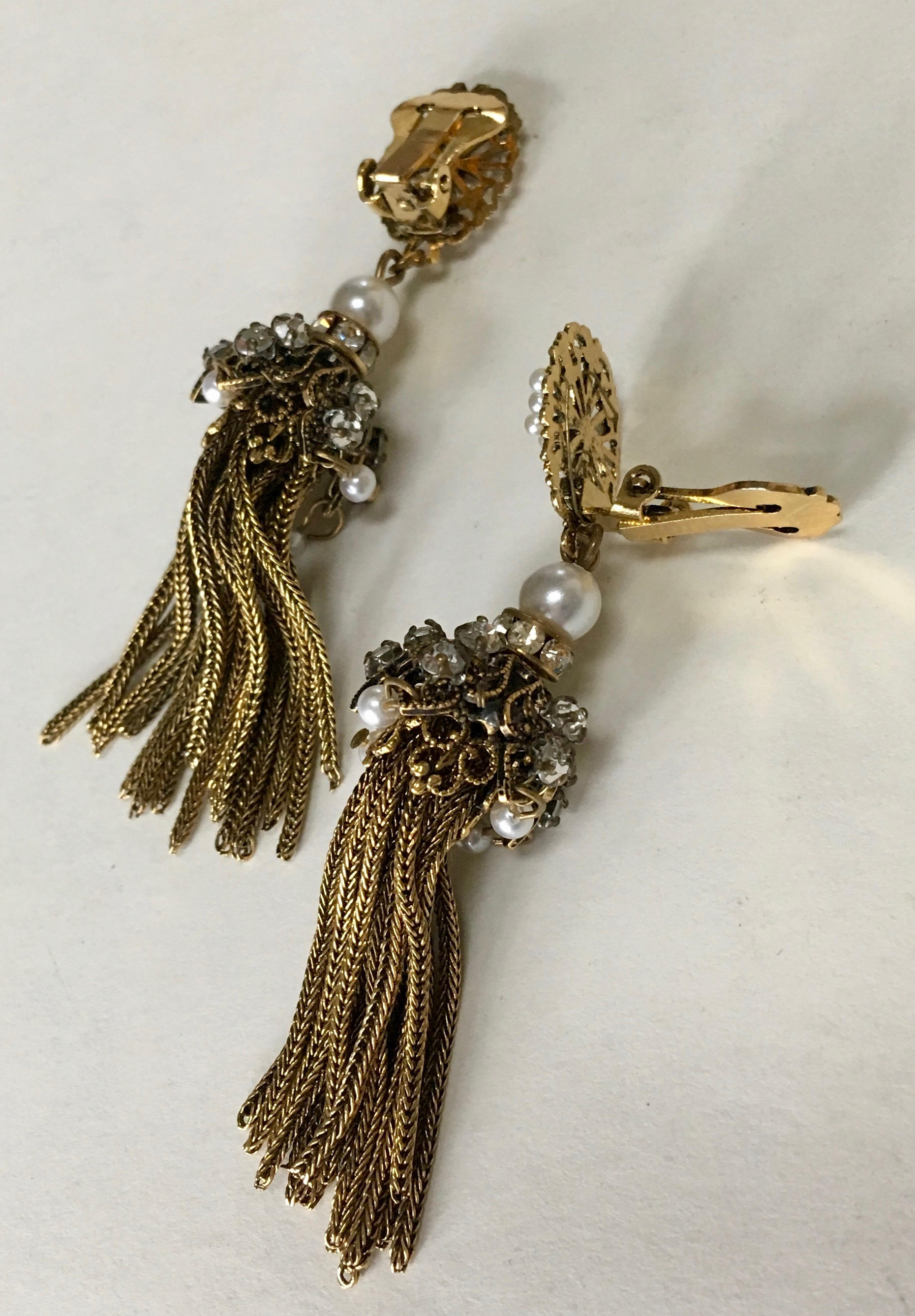 Czech Filigree Foxtail Chain Tassel Earrings Faux Pearl Etsy