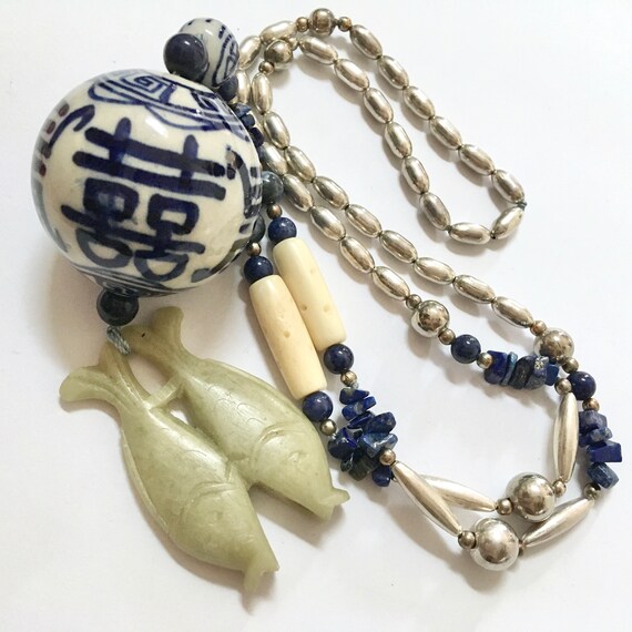 Chinese Characters Porcelain Orb Pendant Necklace… - image 7