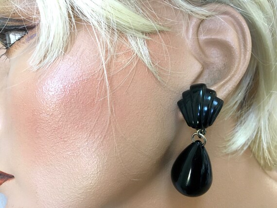 Art Deco Black Drop Earrings – Bakelite Era Big C… - image 6