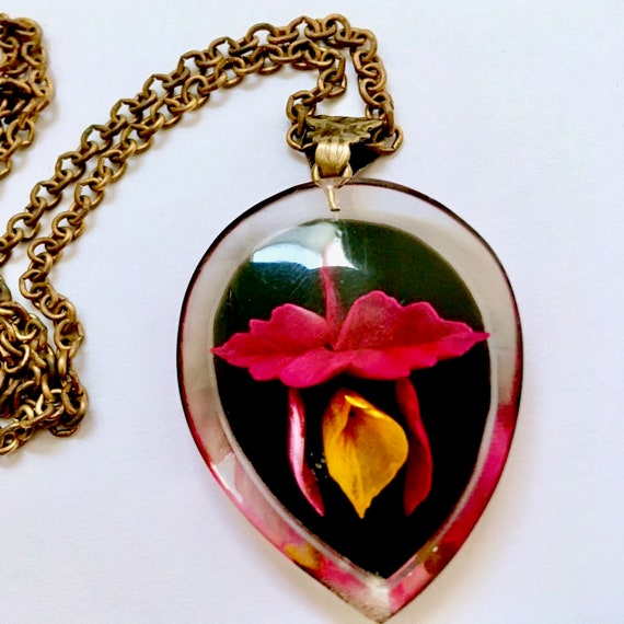 Reverse Carved Floral Orchid Pendant Necklace – M… - image 1