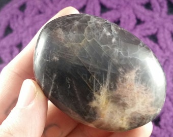 Black Moonstone Palmstone Gallet Crystal Stones Crystals Small Palm Moon Stone chatoyant silver shimmer