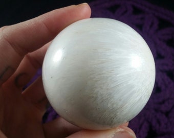 White Scolecite Spays w Black Inclusions Carved into Sphere Polished 60mm 250g Natural Zeolite Gemstone Crystal Mineral Collectible Ball