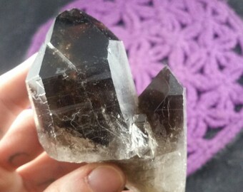 Dark Smoky Quartz Crystal Point Brazil Terminated Smokey Etched