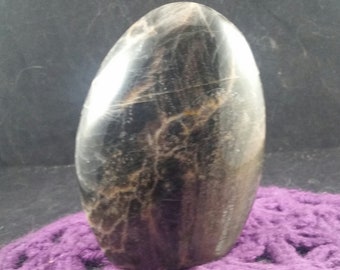 Black Moonstone XL Free Form Self Standing Freestander Crystal Stones Display Polished Moon extra large silver shimmer chatoyant