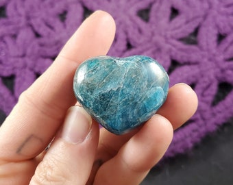 Blue Apatite Crystal Heart Stone Polished Stones Pocket Crystals Heart Shaped Rock bright dark