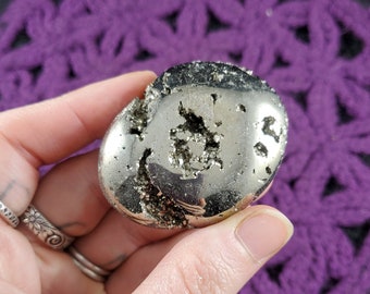 Pyrite Palmstone Crystal Palm Stones Gallet Crystals Polished Peruvian Peru Vugs luck stone chakra healing