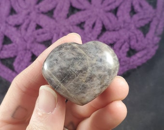 Black Moonstone Pocket Heart Crystals Small Stones Crystal Grid Polished Moon Stone Rare silver shimmer chatoyant