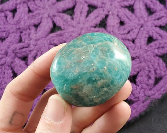Amazonite Gallet Small Palmstone Green Crystal Stones Crystals Small Palm Stone Unique Natural Green silver shimmer