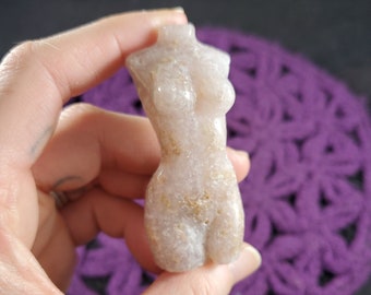 Pink Amethyst Goddess Body Carving Sparkly Stones Female Woman Torso Crystals Self Standing Totem polished carved