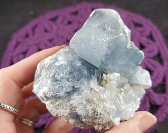 Celestite Cluster Raw Natural Crystal Crystals Geode matrix light icy blue druze