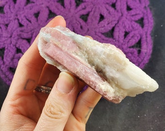 Pink Tourmaline in Albite and Quartz Matrix Raw Natural Stones Crystal heart chakra Rough Crystals