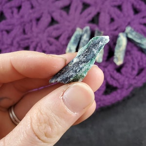 6 Blue Kyanite Blades with Fuchsite Natural Raw Crystal Stones Rough Blue Green Gridding Set cleansing third eye chakra Zimbabwe Africa image 7