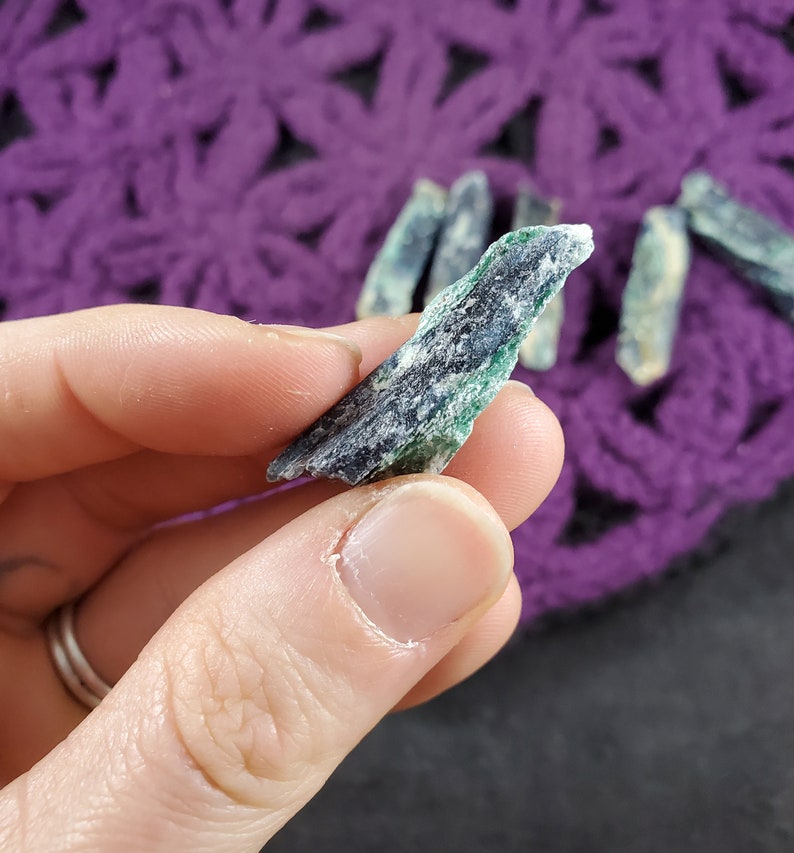 6 Blue Kyanite Blades with Fuchsite Natural Raw Crystal Stones Rough Blue Green Gridding Set cleansing third eye chakra Zimbabwe Africa image 7