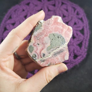 Rhodochrosite Slice Slab Crystal Pink Pyrite Rare Bacon Flat Stones Crystals Polished love heart Chakra Argentina