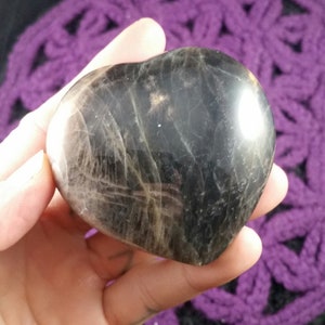 Black Moonstone Heart Shaped Stones Crystal Polished Moon Stone Schiller Silver Shimmer microcline feldspar carved carving