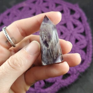 Chevron Amethyst Point Self Standing Tower Wand Crystal Grid purple polished tapered banded dream amethyst