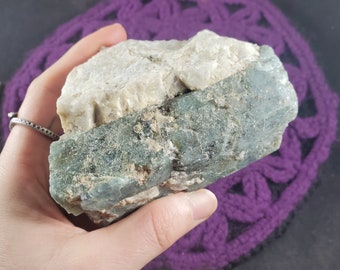 Large Aquamarine in Feldspar Matrix Crystal Raw Pale Blue Natural Stones Rough Raw throat chakra Brazil Collector Cabinet Specimen