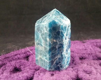 Blue Apatite Tower Polished Crystal Point Stones Crystals Self Standing Obelisk Unique Natural gemmy throat chakra freeform display