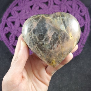 Large Black Moonstone Heart Shaped Stones Crystal Polished Moon Stone Schiller Silver Shimmer microcline feldspar carved carving