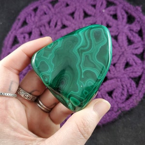 Malachite Green Polished Natural Freeform Crystal Stones Free Form Display Concentric Circles sacred geometry Congo DRC Africa